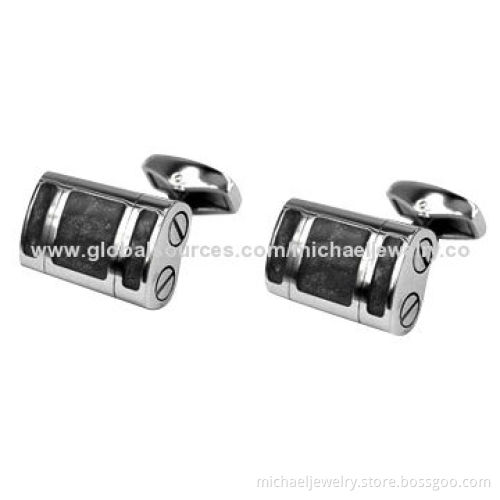 Stainless Steel Cufflinks with Gray Moire Enamel, Concise and Unique
